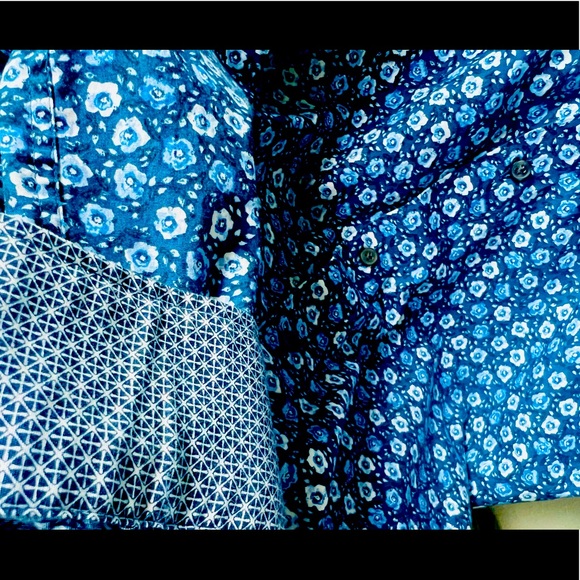 Ted Baker London Men’s Button Down Blue Floral Pattern Sz 3, Geometric Flip Cuff - Picture 3 of 7